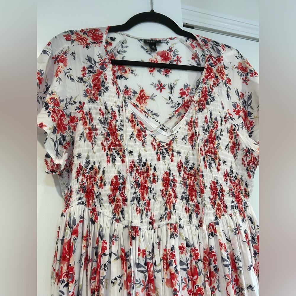 Torrid Mini Chiffon Smocked Dress Size 0 Floral Print 12 Cottage Core White - Picture 4 of 12